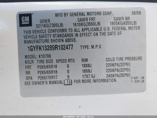 2009 CADILLAC ESCALADE 1GYFK13289R102477 Photo 8