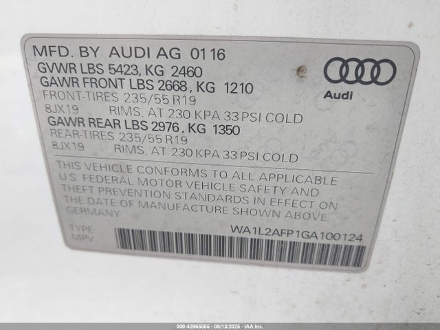 2016 AUDI Q5 WA1L2AFP1GA100124 Photo 8