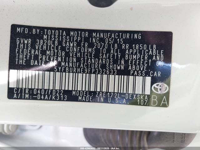 Toyota 2zr-fe 2015 5YFBURHE9FP332633 Image 9
