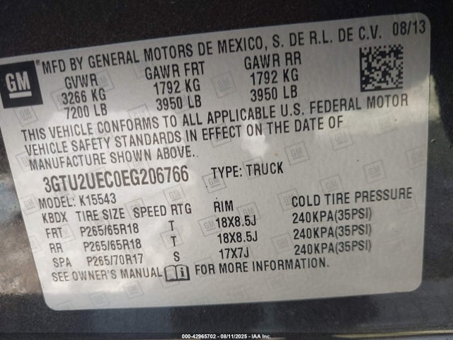 Aukcja sprzedaży 2014 Gmc Sierra 1500 Sle, vin: 3GTU2UEC0EG206766, numer aukcji: 42965702