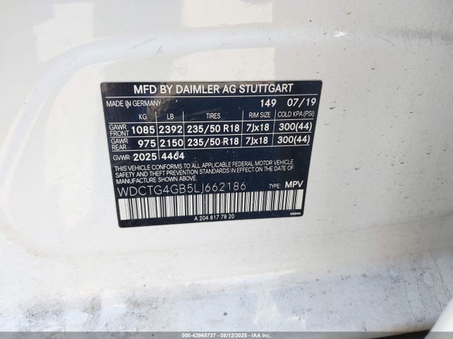 WDCTG4GB5LJ662186 Mercedes-Benz 270