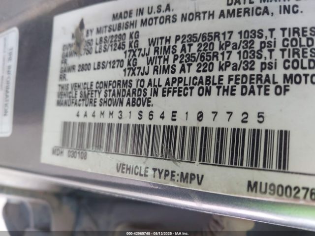 2004 MITSUBISHI ENDEAVOR 4A4MM31S64E107725 Photo 8