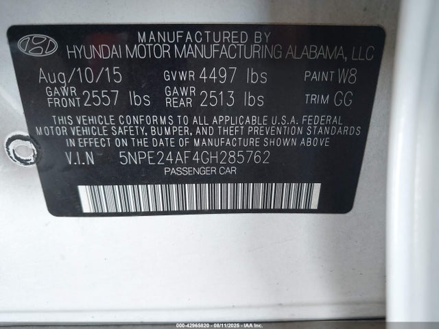 5NPE24AF4GH285762 Hyundai dohc gdi theta-ii