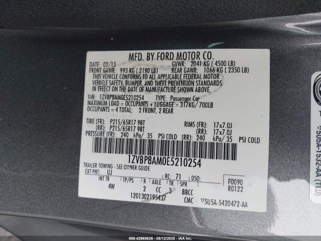Ford 2014 2014 1ZVBP8AM0E5210254 Image 9