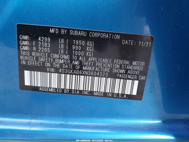 4S3GKAB6XN3604323 Subaru na
