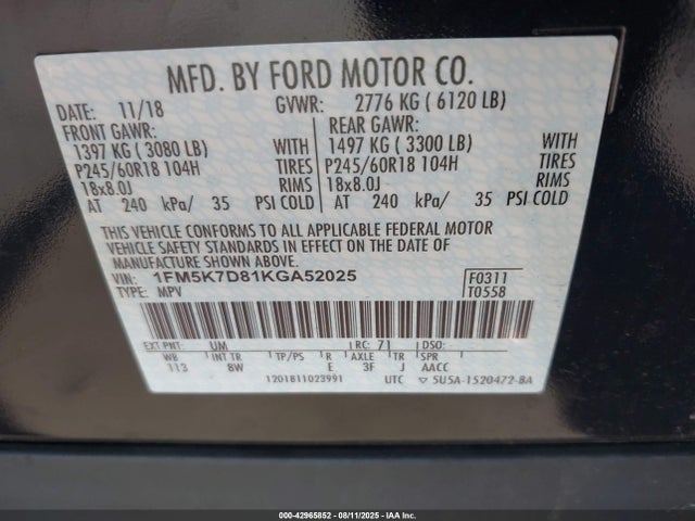 1FM5K7D81KGA52025 Ford 3.5l ti-vct