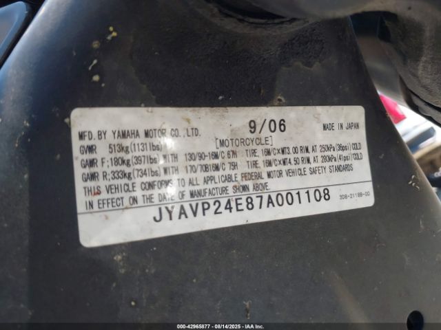 2007 YAMAHA XVS1300 JYAVP24E87A001108 Photo 9