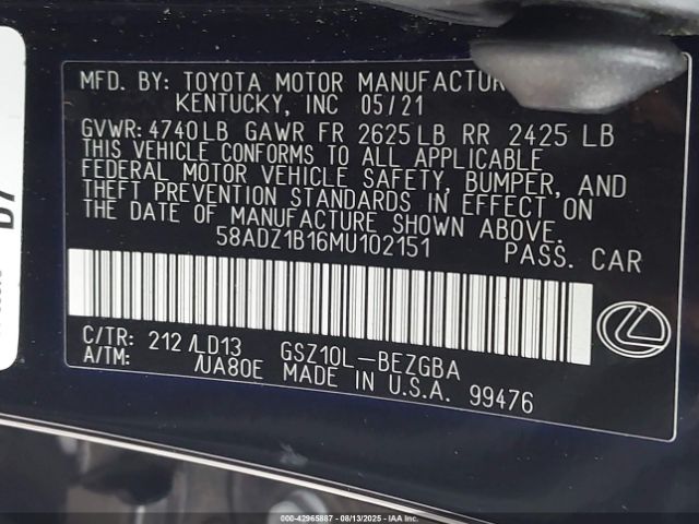 2021 LEXUS ES 350 58ADZ1B16MU102151 Photo 8