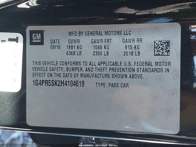 1G4PR5SK2H4104618 Buick lea - sidi: spark ignited direct injection, e85 max, alum