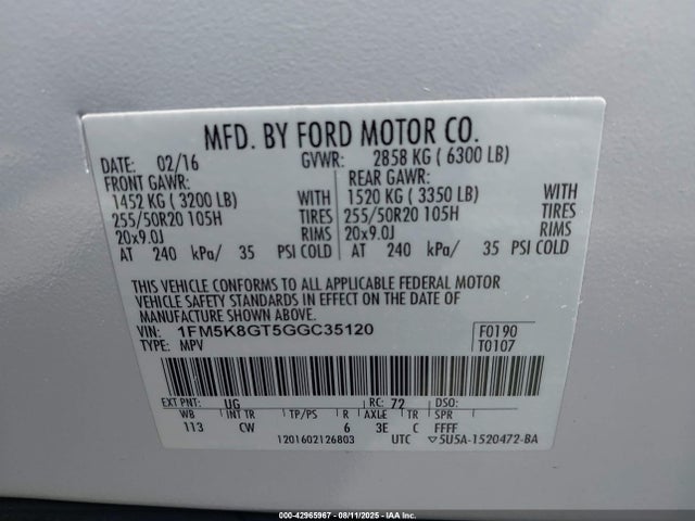 1FM5K8GT5GGC35120 Ford 2016
