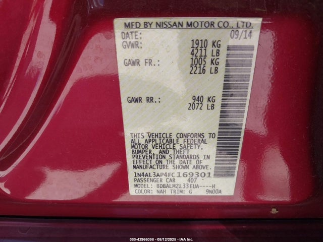 Nissan Altima 2015 1N4AL3AP4FC169301 Image 9
