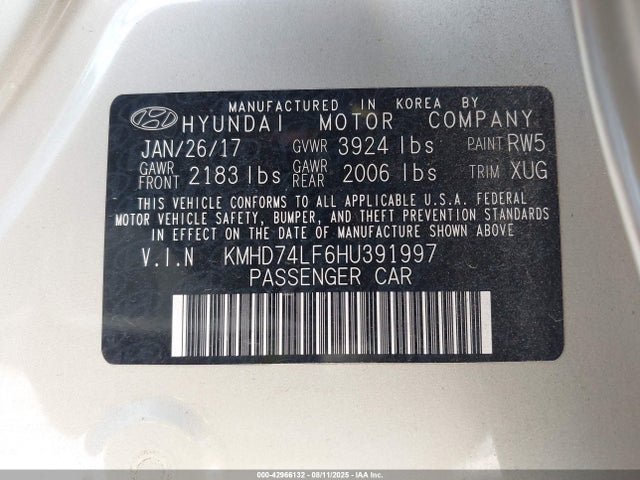 KMHD74LF6HU391997 Hyundai Elantra