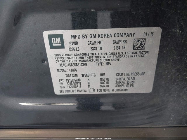 Buick luv - vvt, alum gme e85 max 2016 KL4CJASB0GB614389 Image 9