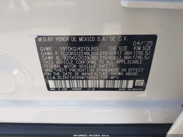 3CZRZ1H39SM759323 Honda k20z5
