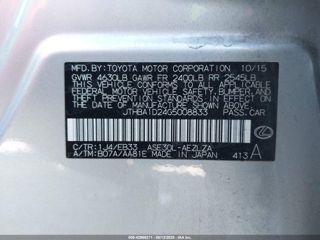 Lexus 8ar-fts 2016 JTHBA1D24G5008833 Image 9