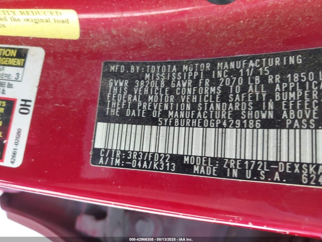 Toyota 2zr-fe 2016 5YFBURHE0GP429186 Image 9