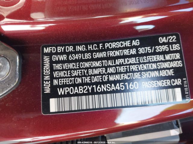 2022 PORSCHE TAYCAN WP0AB2Y16NSA45160 Photo 8