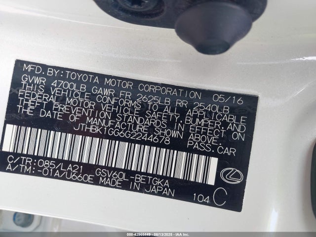 JTHBK1GG6G2244678 Lexus 2gr-fe
