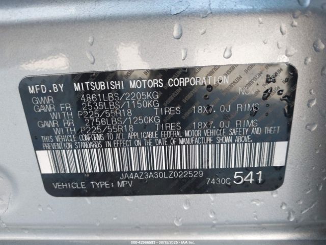 2020 MITSUBISHI OUTLANDER JA4AZ3A30LZ022529 Photo 8