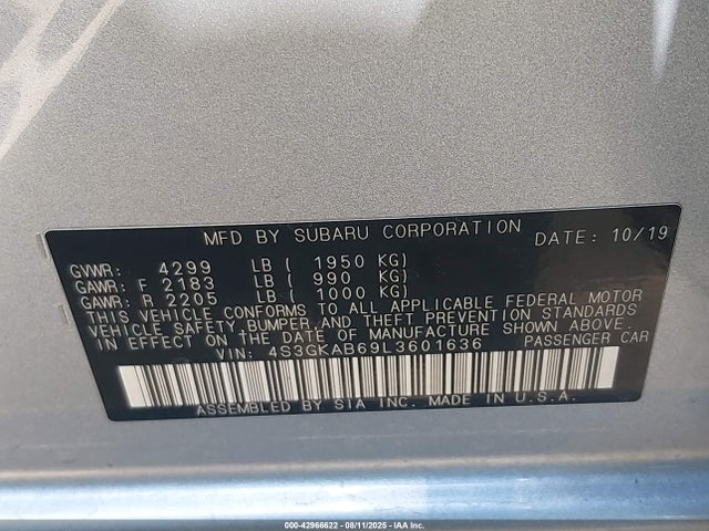 4S3GKAB69L3601636 Subaru 2020