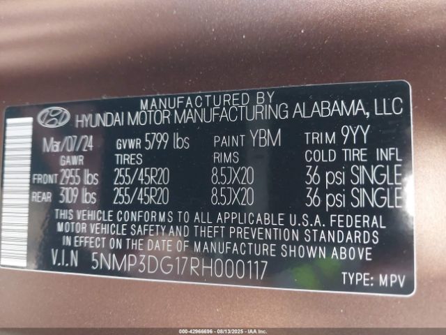 2024 HYUNDAI SANTA FE HYBRID 5NMP3DG17RH000117 Photo 8