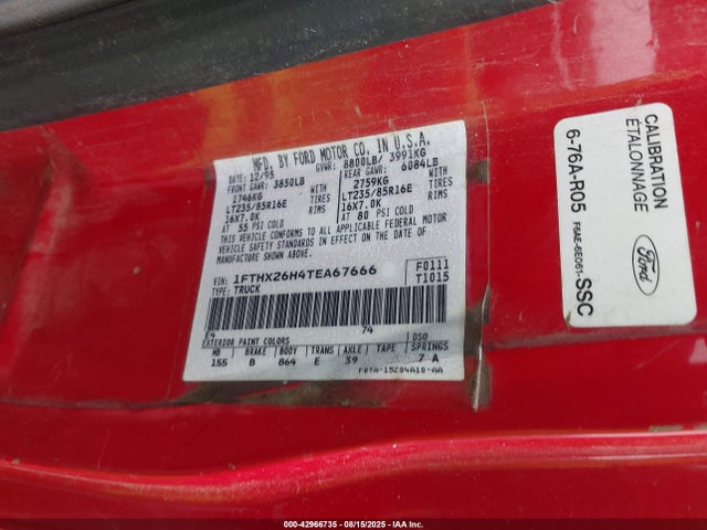 Продаж на аукціоні авто 1996 Ford F250, vin: 1FTHX26H4TEA67666, номер лоту: 42966735