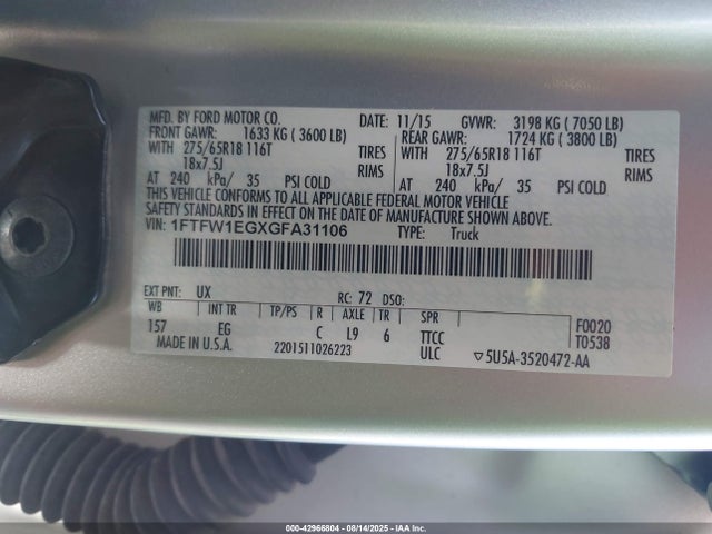 1FTFW1EGXGFA31106 Ford 2016