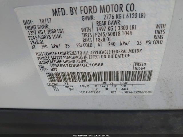 1FM5K7D86HGE10566 Ford 3.5l ti-vct