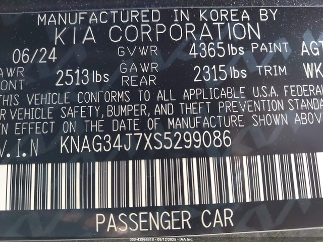 KNAG34J7XS5299086 KIA gdi theta iii