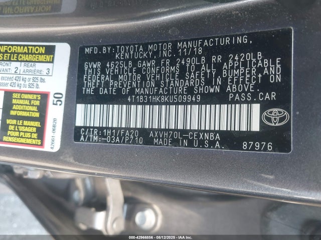 4T1B31HK8KU509949 Toyota a25a-fxs port+direct