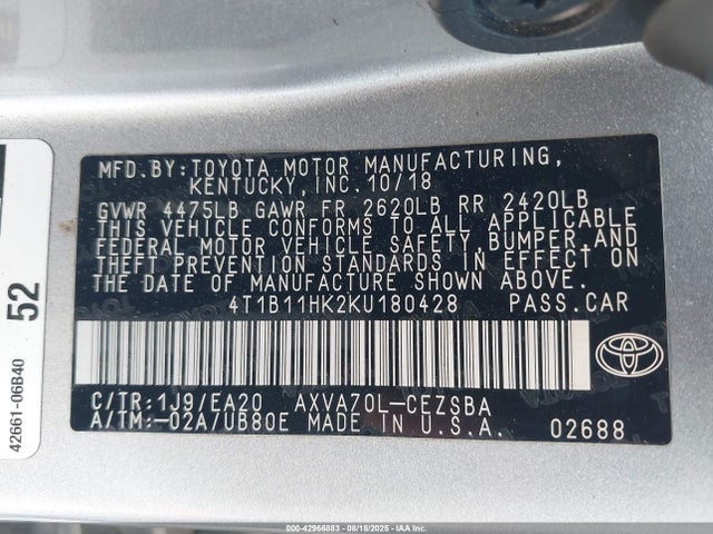 4T1B11HK2KU180428 Toyota a25a-fks