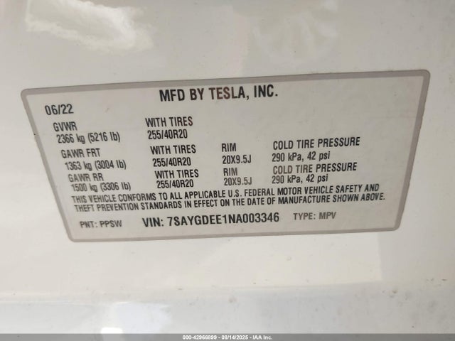 2022 TESLA MODEL Y 7SAYGDEE1NA003346 Photo 8