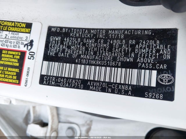 4T1B31HK8KU510678 Toyota a25a-fxs port+direct