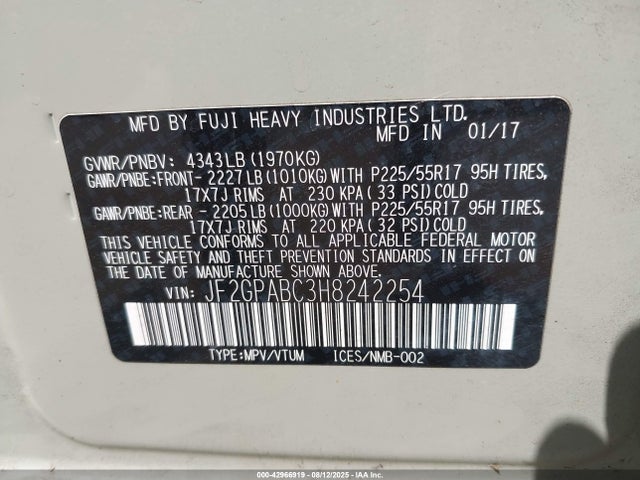 JF2GPABC3H8242254 Subaru naturally aspirated