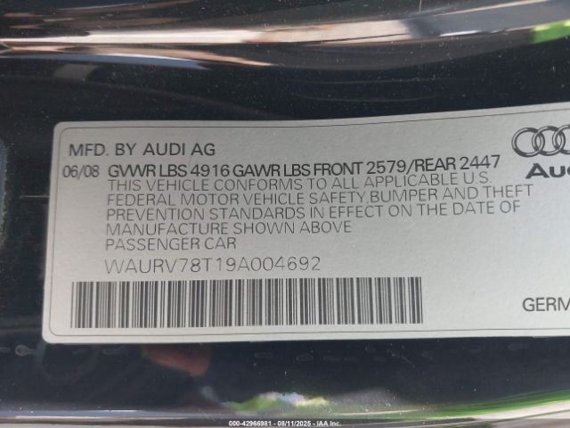 2009 AUDI S5 WAURV78T19A004692 Photo 8