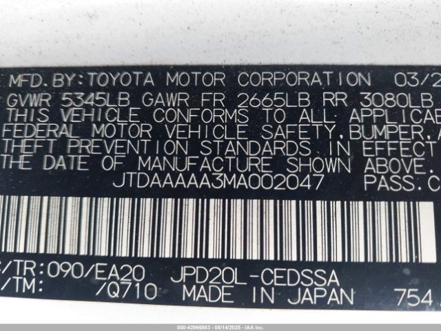 2021 TOYOTA MIRAI JTDAAAAA3MA002047 Photo 8