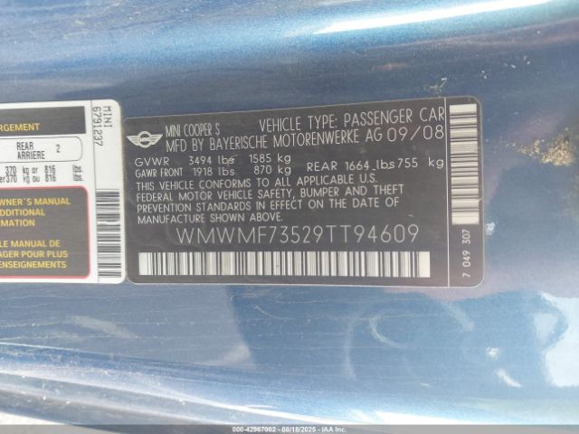 2009 MINI COOPER S WMWMF73529TT94609 Photo 8
