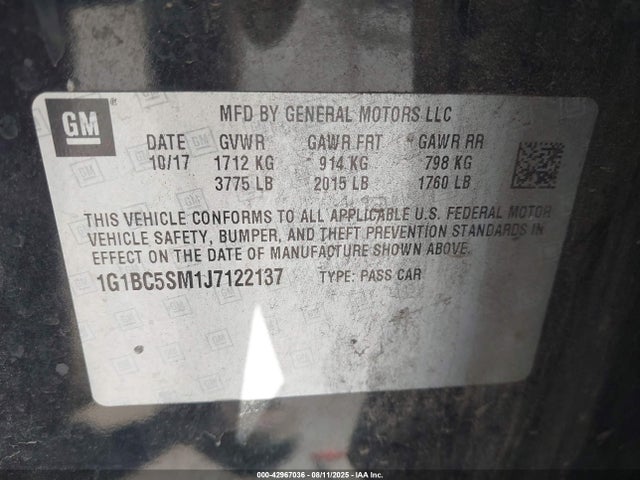 1G1BC5SM1J7122137 Chevrolet le2 -di: direct injection, vvt: variable valve timing, gen, alum
