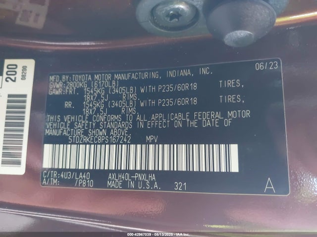 Toyota a25a-fxs, 5nm 2023 5TDZRKEC8PS167242 Image 23