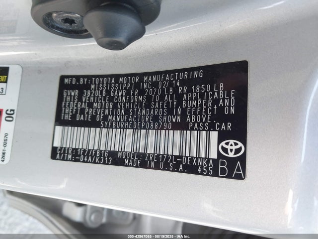 Toyota 2zr-fe 2014 5YFBURHE0EP088790 Image 9