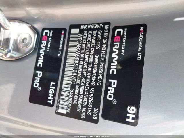 2019 PORSCHE 911 WP0AB2A98KS114701 Photo 8