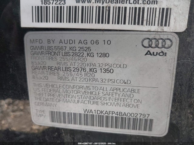 2011 AUDI Q5 WA1DKAFP4BA002797 Photo 8