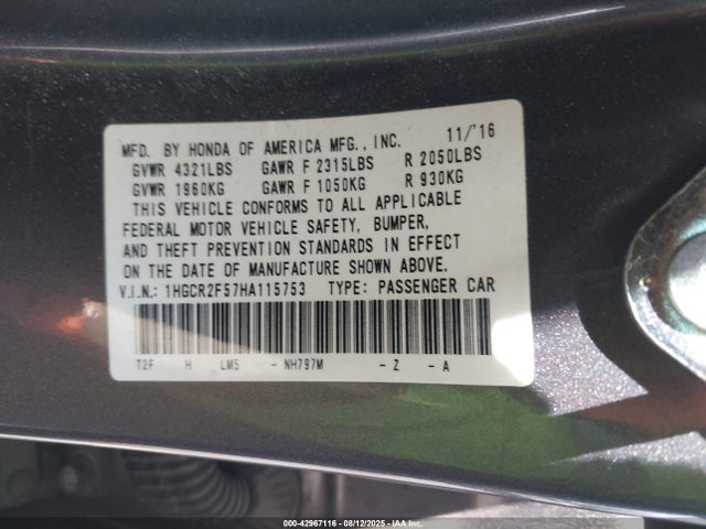 1HGCR2F57HA115753 Honda k24w1