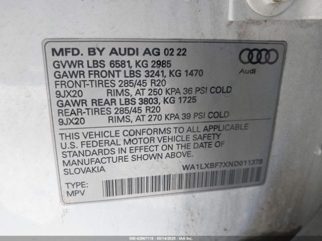 2022 AUDI Q7 WA1LXBF7XND011378 Photo 8