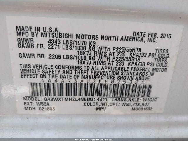 2015 MITSUBISHI OUTLANDER SPORT 4A4AR3AU2FE025824 Photo 8