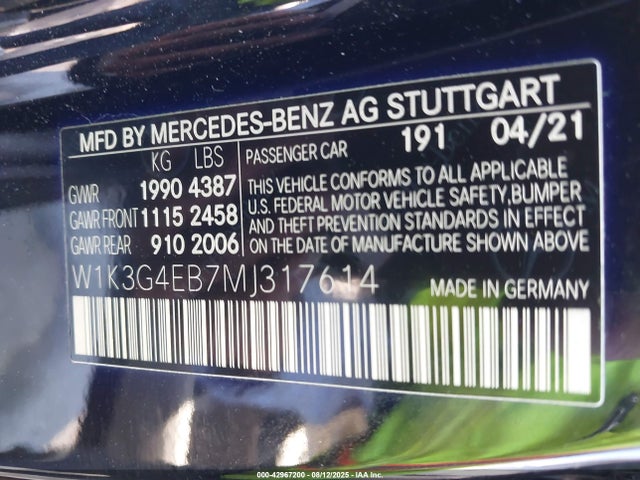 W1K3G4EB7MJ317614 Mercedes-Benz m260
