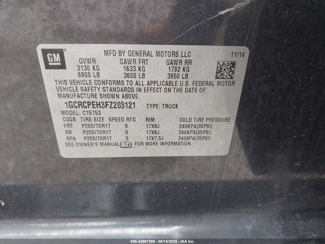 1GCRCPEH3FZ203121 Chevrolet lv3 - vvt, aluminum, e85 max
