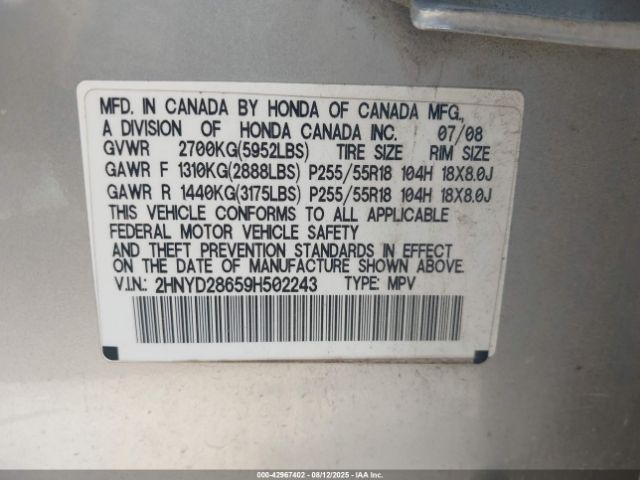 2009 ACURA MDX 2HNYD28659H502243 Photo 8