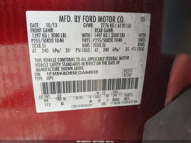 1FM5K8D85EGA94935 Ford 2014