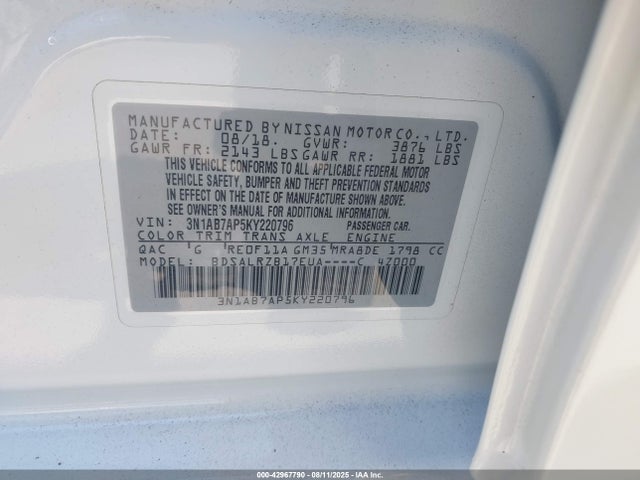 Nissan Sentra 2019 3N1AB7AP5KY220796 Image 9